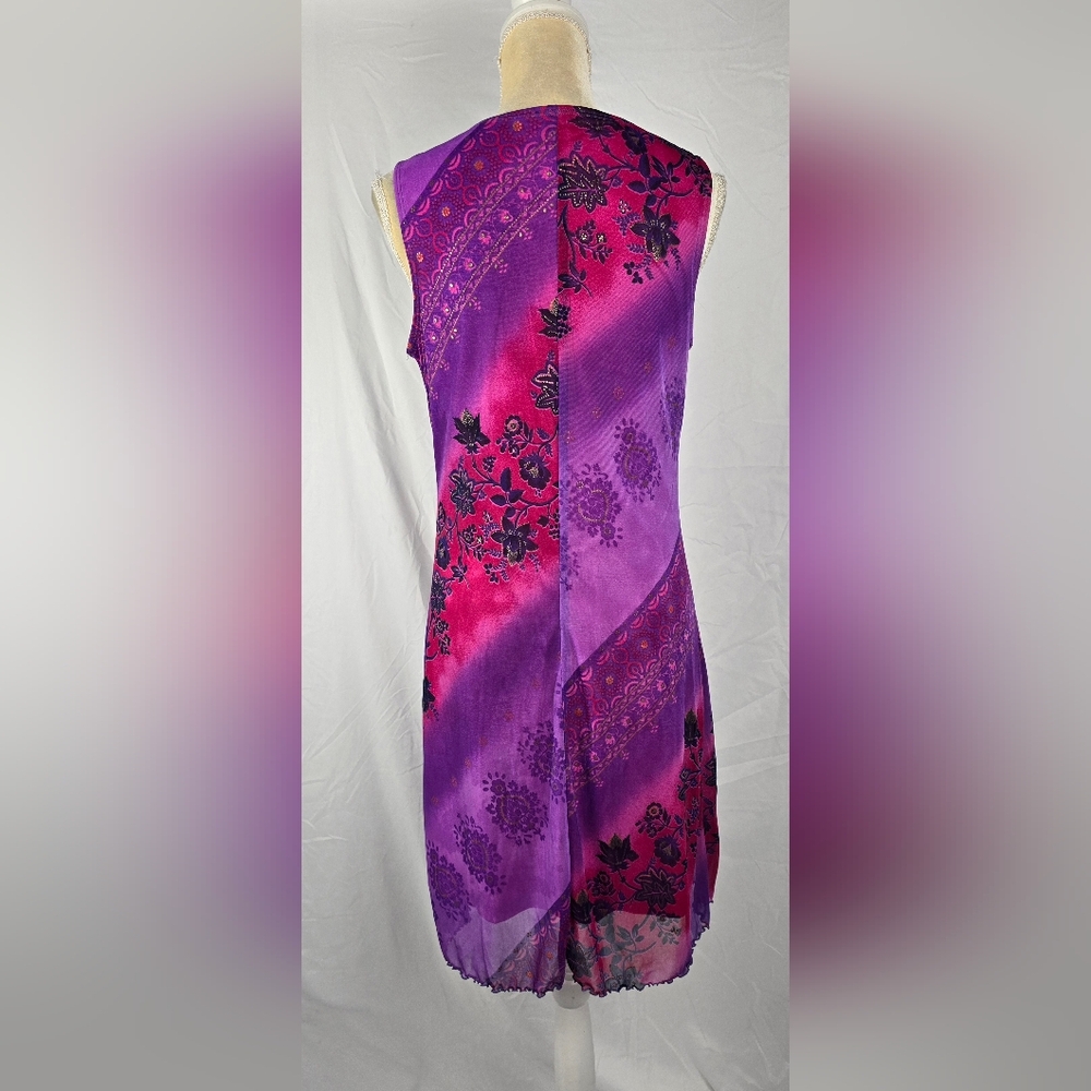 My Michelle Purple Floral Whimsigoth Fairy Y2k Bodycon Dress sz L Vintage - Picture 4 of 7